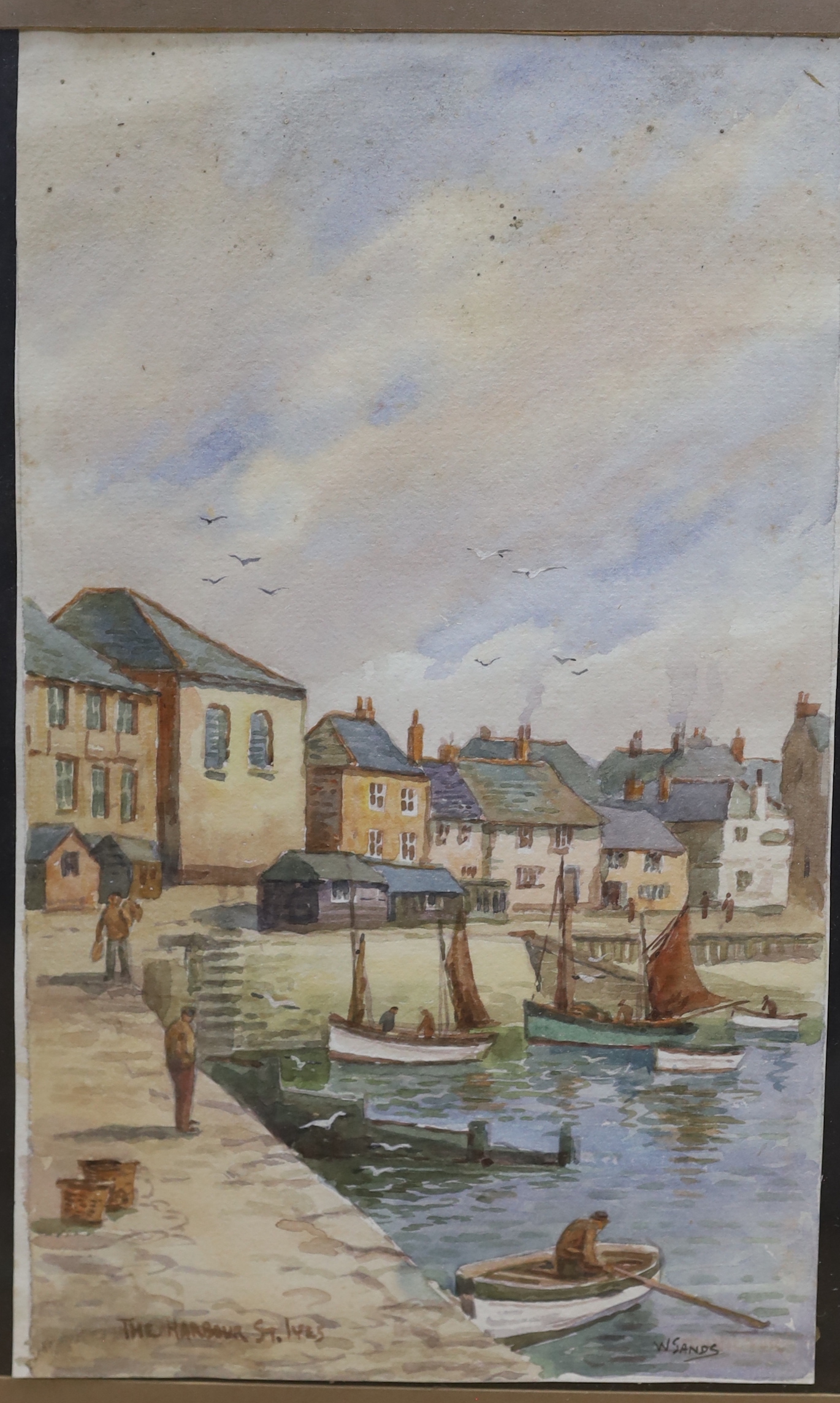 W. Sands (Thomas Herbert Victor, 1894-1980), watercolour, Harbour at St. Ives together with two other unframed watercolours, one signed F. Cheetham, largest 38 x 28cm